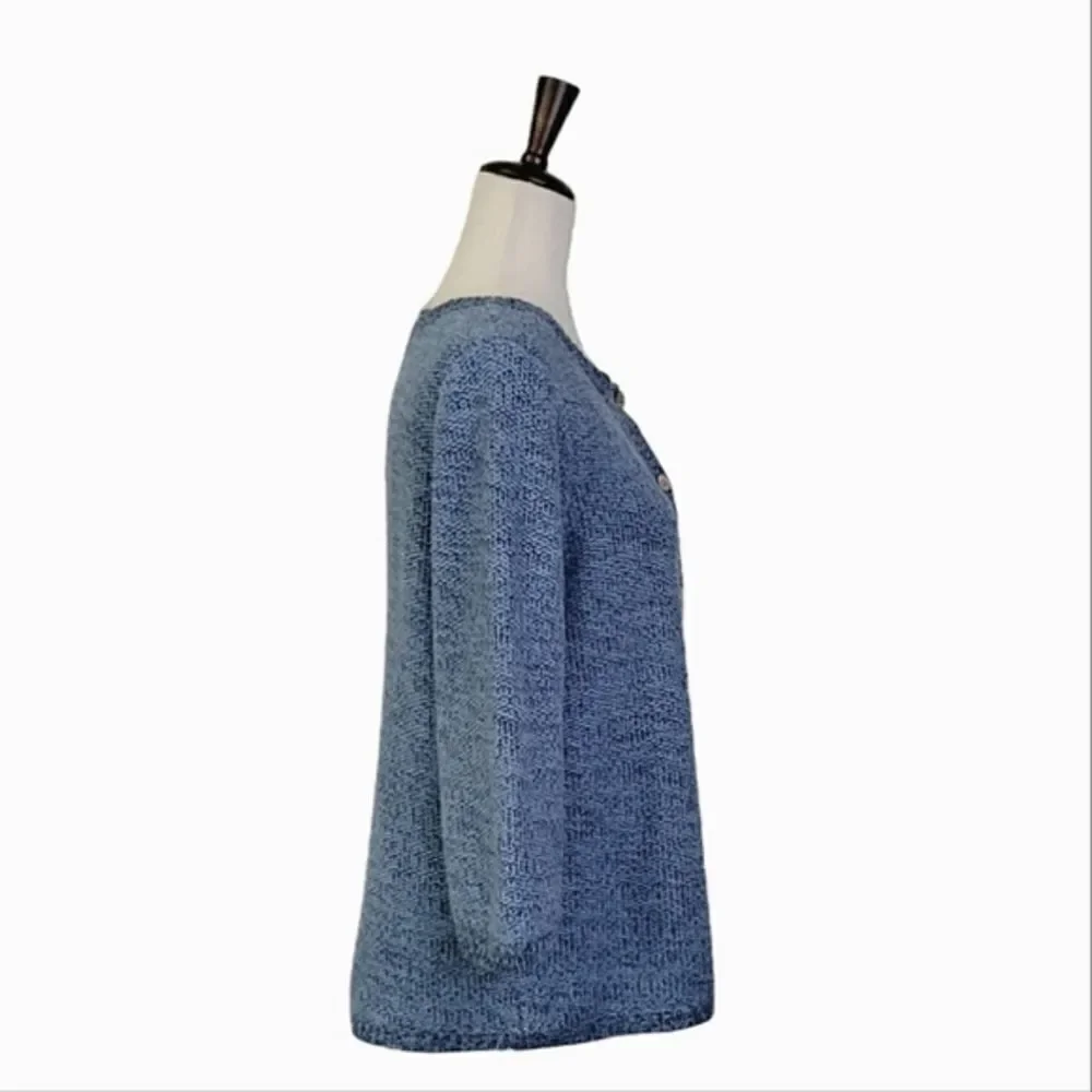 Christopher & Banks Marled Blue 3/4 Sleeve Crewneck Cardigan Sweater Size M - Picture 4 of 9